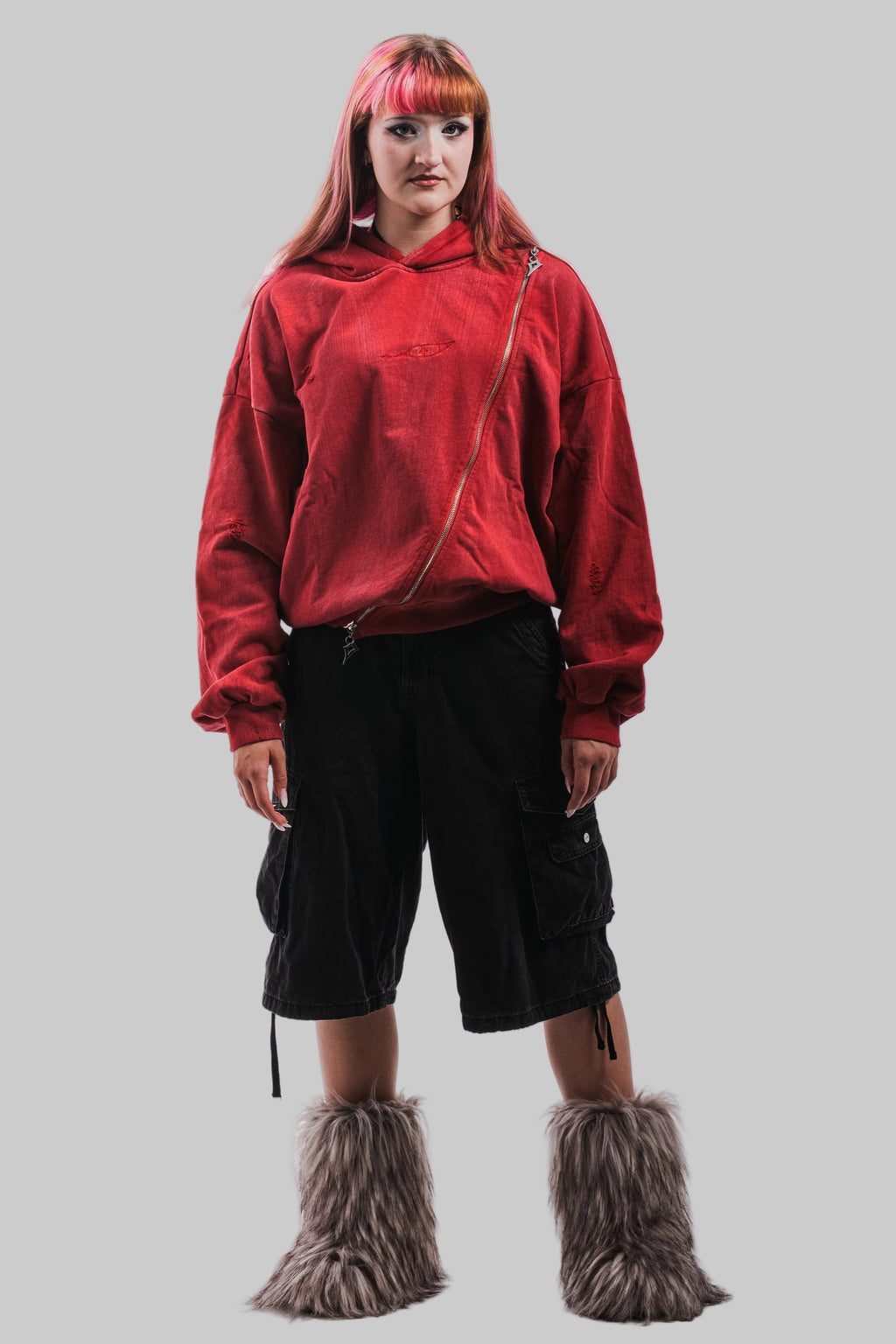 Red Eye Diagonal Zip Hoodie