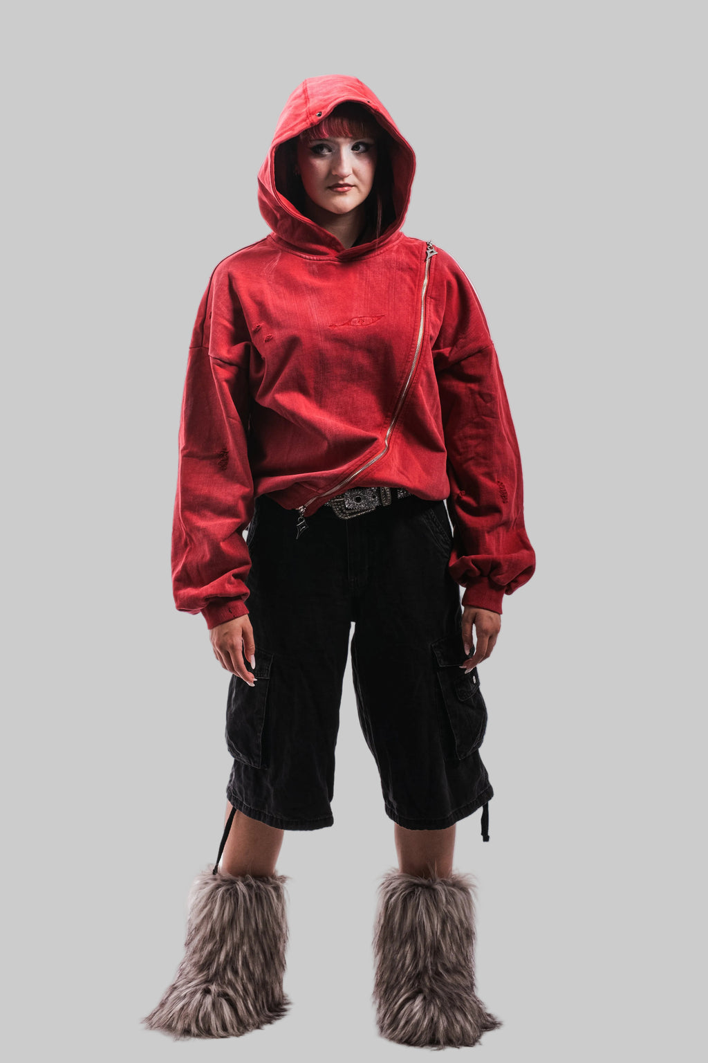 Red Eye Diagonal Zip Hoodie