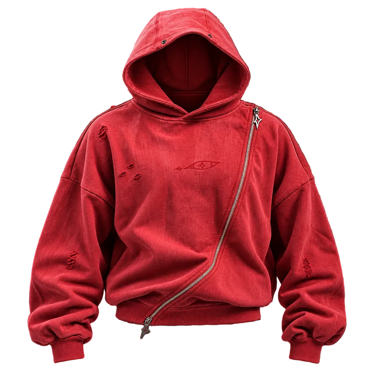 Red Eye Diagonal Zip Hoodie