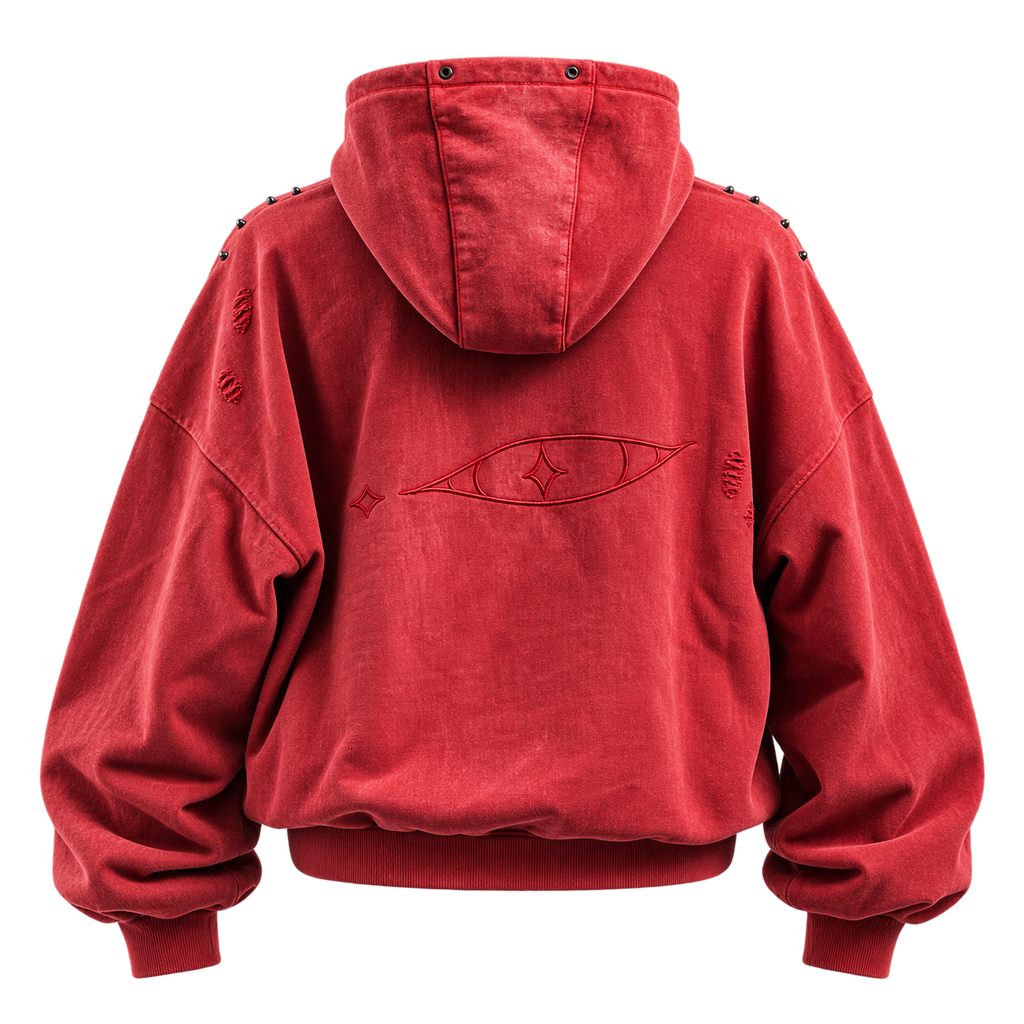 Red Eye Diagonal Zip Hoodie